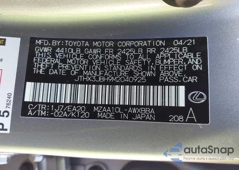 2021 Lexus Ux 200 z USA, uszkodzony, nr VIN JTHX3JBH9M2040925